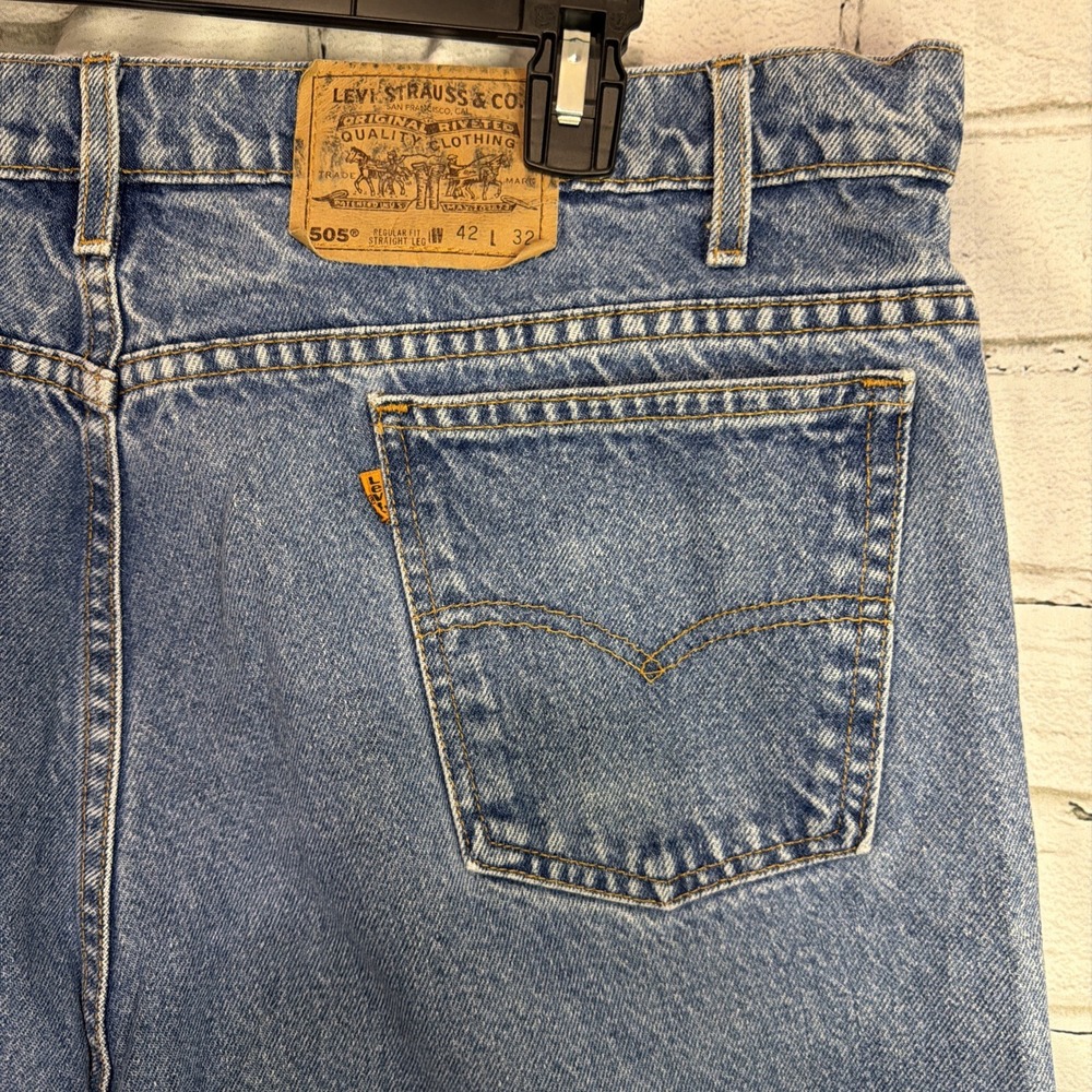 Vintage Levis 505 Jeans Mens 42x32 Blue Denim Orange Tab 90s